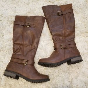 Forever 21 Chestnut Buckled Winter Boots